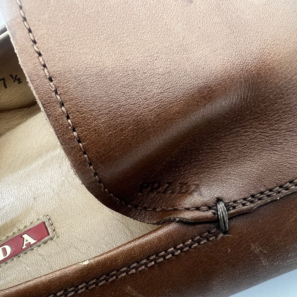 Prada Men's Brown Leather‎ Loafers Shoes Size 7.5 Y2K Era Rubber Sole Italy - Picture 14 of 16